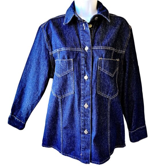 Zara Button Front Long Sleeve Collared Jean Jacket Blue Womens Extra Small XS - Picture 9 of 15